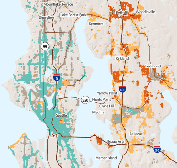 Seattle and East Side Right Size Parking Map | Sightline Institute