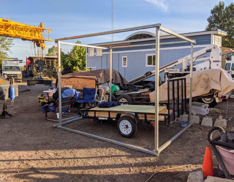 A disassemble-able pop-up frame for an 8’x10’ cottage. 