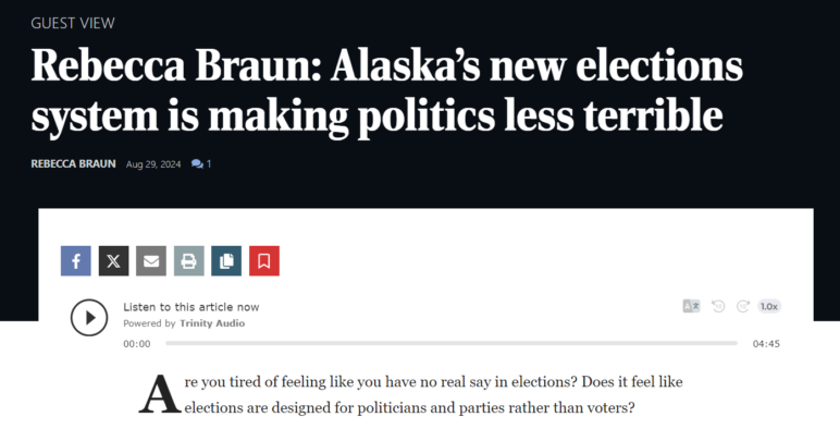 Screenshot from the Missoulian for the story "Alaska's new elections system is making politics less terrible."