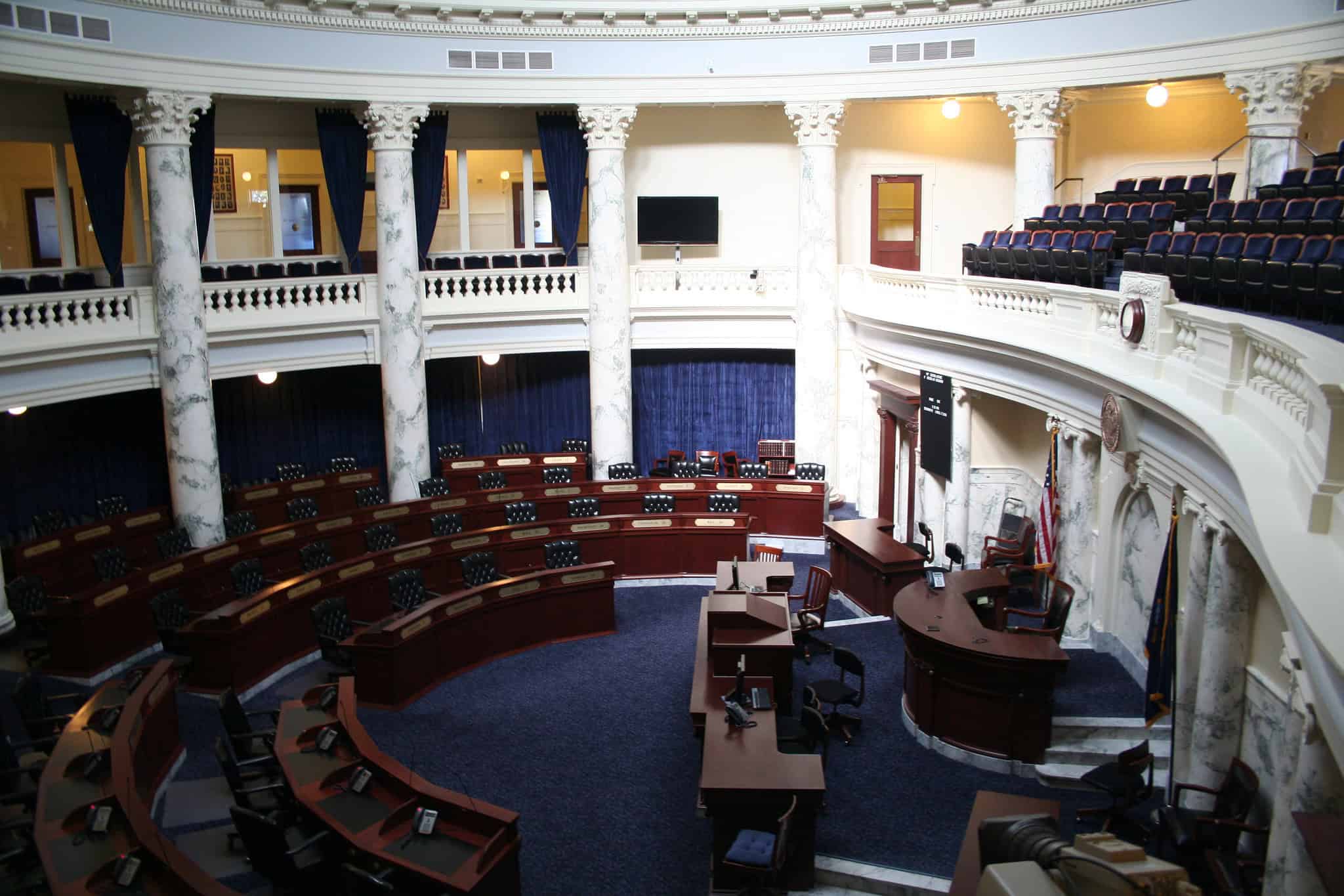 Photo of the empty capitol chambers of Boise